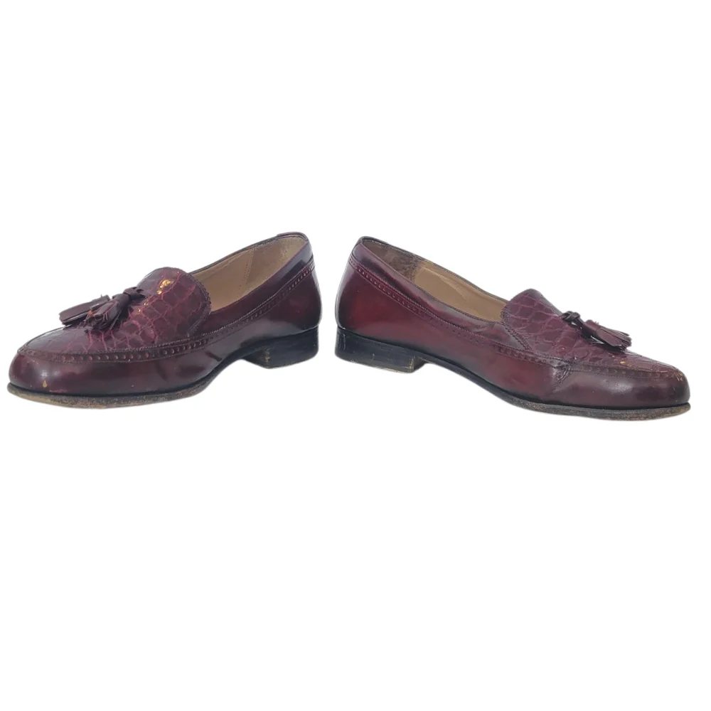 Bally Royce Tassle Crocodile Loafers Size 8M In Burgundy